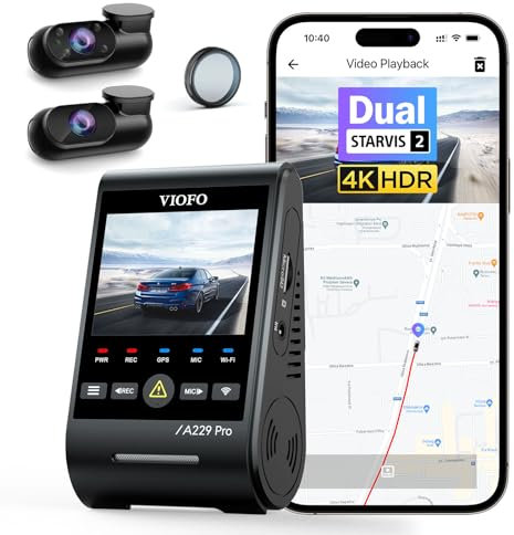 VIOFO A229 Pro 3 Channel 4K HDR Dash Cam, Dual STARVIS 2 Sensors IMX678 & IMX675, 4K+2K+1080P Front Inside and Rear Triple Car Camera, 5GHz WiFi GPS, Voice Control, 24H Parking Mode, Support 512GB Max