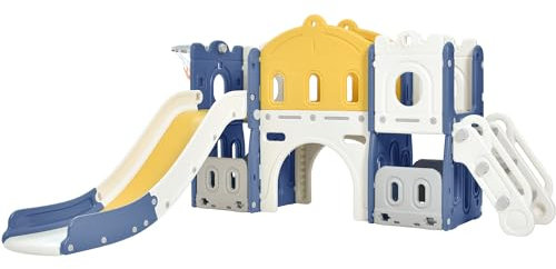 Toboganes para bebés y Juegos de Columpios toboganes autosuficientes escaladores para niños pequeños Juegos de Parques Infantiles toboganes Equipos de diversión (Aisle-Blue Yellow)