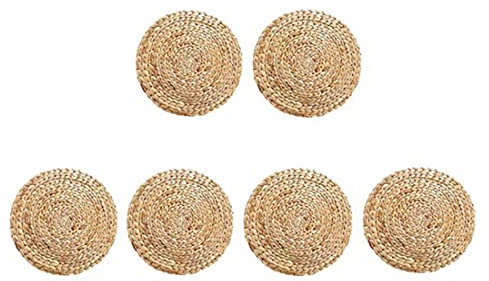 Lrtzizy Sets de Table Ronds en Rotin Tissé, Tapis en Osier Naturel, Sets de Table TresséS en Paille de Jacinthe D', Ensemble de 6
