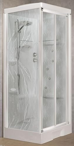 Novellini New Holiday SF Hammam 100 x 80 cm Cabine de douche multifonction ouverture soufflet mitigeur thermostatique verre Aqua profil blanc réversible hydromassage Sauna tige montante H 225,5 cm