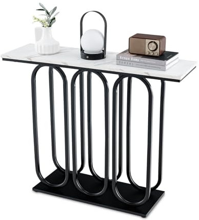 COSTWAY Konsolentisch mit Marmoroptik, Eingangstisch schmal mit Metallgestell, Konsole Beistelltisch für Wohnzimmer Flur Schlafzimmer Eingang, 100 x 30 x 80 cm, Weiß und Schwarz