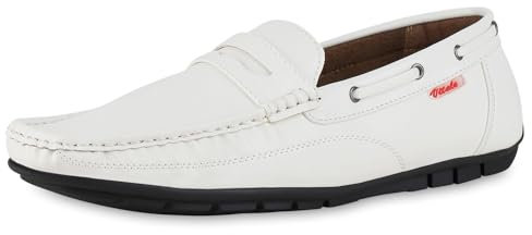 VAN HILL Herren Mokassins Flach Profilsohle Bequem Schuhe 214415 Weiss 43