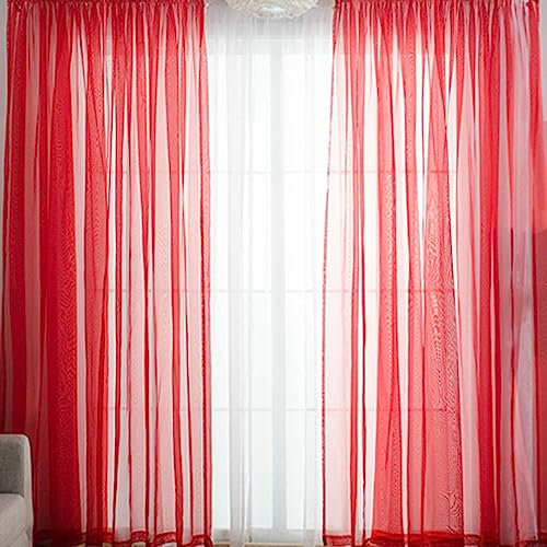 AMDXD Rot Transparente Schlaufen Gardinen mit Ösen, Einfarbig Voile Gardine Voile Polyester, 132X183CM(BxH)