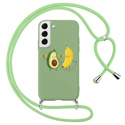Foonary Handyband Hülle mit Band für Samsung S22 5G 6,1 Handyhülle, Aesthetic Design Kette Necklace Case mit Kordel zum Umhängen Silikon Schutzhülle Cover Schnur für Samsung Galaxy S22 5G, Avocado
