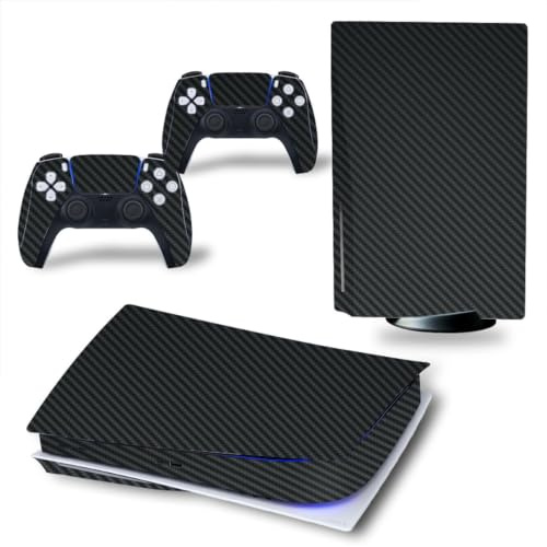 Wonhomke für PS5 Disk-Based Edition Skin Aufkleber Decal Cover Carbon Fiber für Playtation 5 Konsole und 2 Controllern PS5 Skin Sticker (Schwarz)