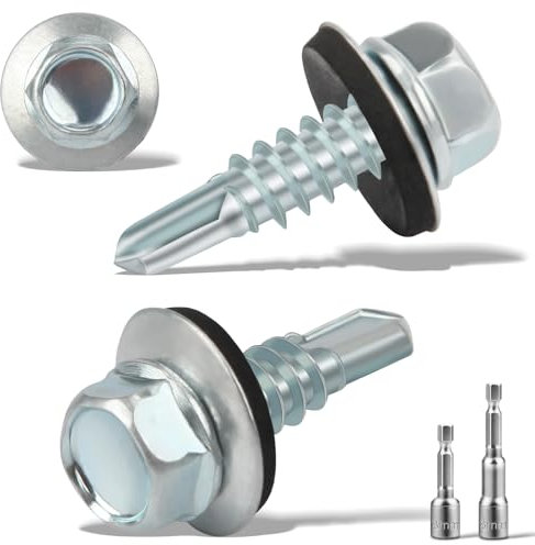 120 Pezzi Viti Autofilettanti per Metallo 4,8 x 16 mm Autoperforanti Cappellotti per Lamiere Grecate Esagonali con Rondella di Tenuta Zincata in Acciaio + 2 Punte Esagonali M8 (Argento)