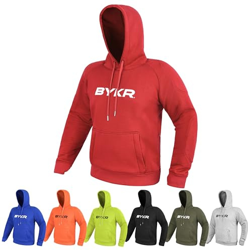 BYKR Motorcycle Hoodie for Men & Women Biker Motorcycle Jackets Breathable Motorbike Riding Sweatshirt All Weather CE Armored (Red,L), Large