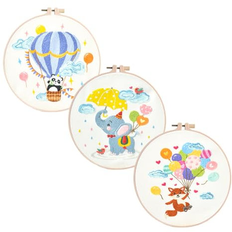 Cosiesnest 3 Stickset für AnfäNger Sticken Set Erwachsene Kreuzstich Set Vorgedruckt Handmade Embroidery Starter Kit Set with Partten Tiere Embroidery Kit Craft Kits für Erwachsene