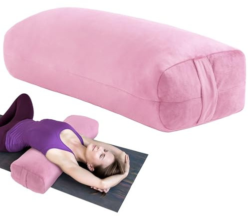MABOZOO Almohada de yoga, cojín rectangular para yoga restaurador y meditación, cojín de meditación profesional con asa de transporte, 27 x 10 x 6 pulgadas (rosa)