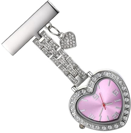 SOIMISS Herzförmige Clip Taschenuhr für Damen aus Legierung mit Glas | Krankenschwester Uhr, Tragbar und Leicht, für Krankenhausalltag Sowie den Täglichen Einsatz