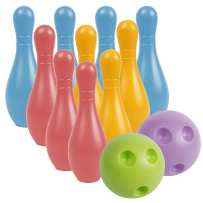 VOANZO Set da Bowling colorato – Mini Gioco da Bowling con 10 Birilli e 2 Palline, Gioco Portatile per Sport e Tempo Libero per Interni/Esterni, Materiale PE, Dimensioni della Palla da Bowling
