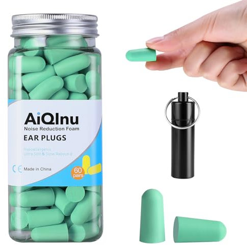 AiQInu Tappi per le orecchie per dormire, 60 coppie 38 dB SNR, tappi per le orecchie in schiuma super morbida, protezione dal rumore, ideali per russare, apprendimento, viaggi, concerti, verde