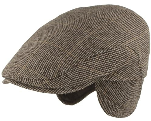 Breiter Herren Winter Schiebermütze mit Ohrenklappen Flatcap Schirmmütze 100% Wolle mit ausklappbarem Ohrenschutz Mütze 61