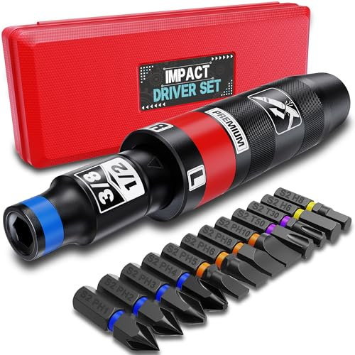 Aurlloct Cacciavite a Impatto 1/2, Cacciavite a Percussione Manuale, Strumento di Riparazione, Rimozione di Dadi e Viti Arrugginite, 13 pezzi