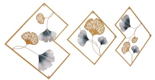 Ginkgo Wanddekoration Metall, 3er Set Groß Deko Wand Ginkgo, Wandbilder Wanddeko Ginkgoblätter Metal für Wohnzimmer Schlafzimmer 164 * 70.5 cm