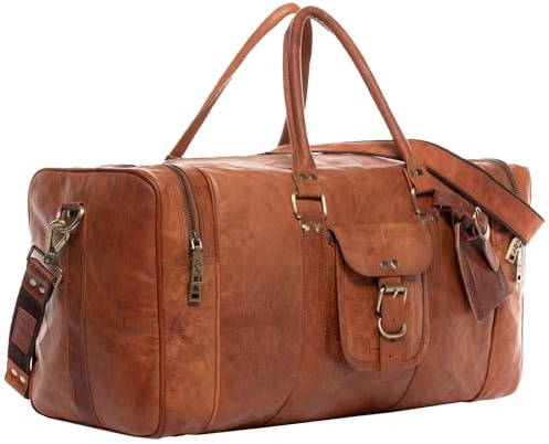 SID & VAIN Weekender Landon aus Vintage Leder I Sporttasche groß Herren 50 cm I Reisetasche Handgepäck braun handgefertigt