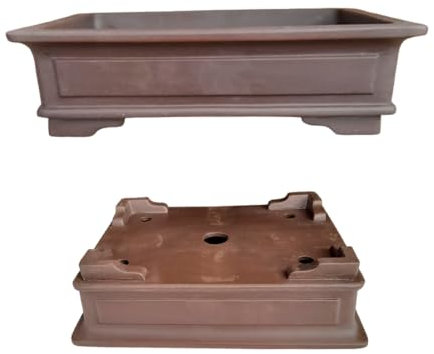 Maceta Bonsai Ceramica Rectangular 33x25x9 cm | Macetero Grande Hecho en Japón | Maceta para Bonsai con Agujero de Drenaje | Tiesto de Cerámica | Árbol no Incluido (Pequeño)