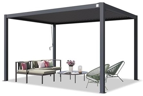 PRIMEYARD Pergola 3x4 m Aluminium-Pfosten mit Lamellendach aus Stahl anthrazitfarbene Terrassenüberdachung