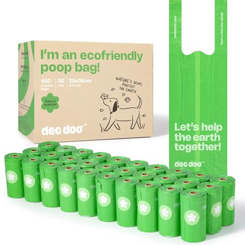 Hundekotbeutel Biologisch Abbaubar mit Henkel Kotbeutel für Hunde mit Duft 450 Stück 30 Rollen Dog Poop Bags Aus Recycelten Materialien Hergestellt 50% Speisestärke Auslaufsicher