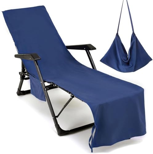 MARFOREVER Strand-Sonnenliege-Handtücher mit Taschen, 210 x 76 cm, Mikrofaser, Strandliege, schnell trocknend, Strandkorb-Abdeckung für Sommer, Outdoor, Pool, Urlaub, Reisen, Poolstuhl, Marineblau