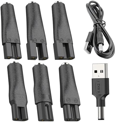 tiyiyok Câble de Charge Universel, Chargeur Tondeuse, Comprend 6 Adaptateurs, Connecteur DC, Adaptateur USB, pour Rasoirs, Purificateurs, Lampes de Table et Autres Cordons