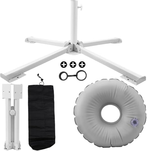Soporte plegable para sombrilla de playa con relleno de y agua de 12 l, base ajustable de acero (2 – 3,5 cm de diámetro), resistente al , para terraza, jardín y camping, incluye bolsa de
