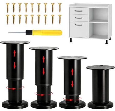 AWBEOT 4 Stück Möbelfuß Höhenverstellbar 8-12 cm Möbelfüße Verstellbar Möbelfüße Schwarz Möbelfüsse Höhenverstellbar Möbelbeine Metallfüße Füße für Möbel Bettfüße Schrankfüsse Sofa Füße Regalfüße