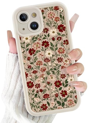 Xylota Handyhülle für iPhone 13 6,1 Hülle, Aesthetic Blumen Bunt Muster Mädchen Frauen Case, Weich Silikon Dünn TPU Bumper Stoßfeste Kratzfest Schutzhülle Cover für iPhone 13, Weiß