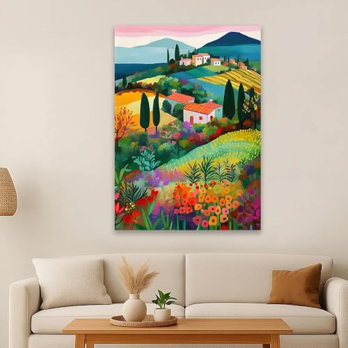 GKUVBF Italien-Poster, Toskana-Landschaft, Wandkunstdruck, farbenfrohes Italien-Wandbild, Landschafts-Reisedruck, Leinwandbild, Heimdekoration (50x70cm/Rahmenlos)