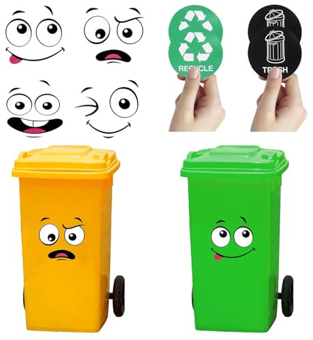 8 Sheets Wheelie Bin Stickers Adhesive Cartoon Expressions Dustbin Sticker Decorative Wall Stickers Eyes and Mouth DIY Large Decal for Trash Cans Bins Driveway Garden Outdoor Indoor Decoration