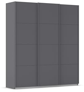 Rauch Möbel KULMBACH, Schwebetürenschrank, Grau metallic, Breite 203 cm | Schrank, Mehrzweckschrank, 3-türig, Spiegel, 2 Schubladen, Zubehör Premium, für Schlafzimmer, Kinderzimmer