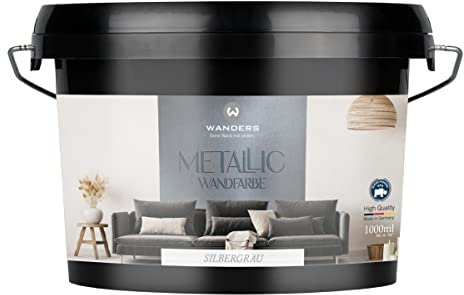 Wanders Metallic Wandfarbe Silbergrau (1 Liter) moderne Metallic Effekt Wandfarbe in 9 exklusiven Farbtönen, Effektfarbe innen für Zuhause, Made in Germany