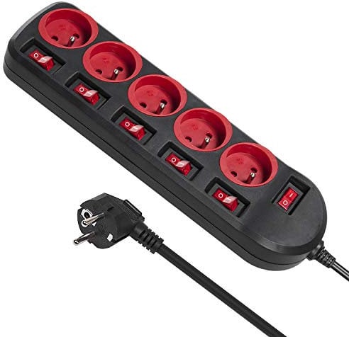 Regleta de extensión con interruptores MCE204 250VAC/10A 1,5m Conector Frances, con protección a los niños