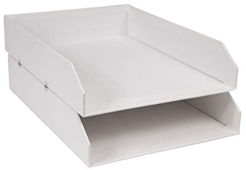 Bigso Box of Sweden Hakan Briefablage aus Faserplatte, 2 Ebenen, stapelbar, Holzwerkstoff Papier, Weiss/opulenter Garten, 2-Pack