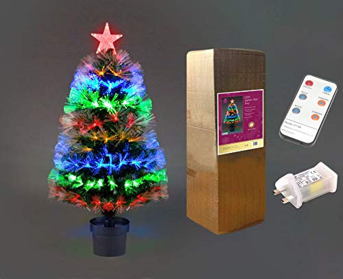 SHATCHI SHATCHI-1194 - Telecomando per albero di Natale in fibra ottica, 60 cm, vari effetti, colore: verde