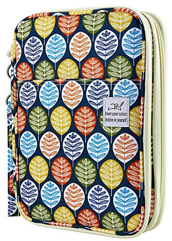 YOUSHARES 192 Slots Colored Pencil Case, Large Capacity Pencil Holder Pen Organizer Bag with Zipper for Prismacolor Watercolor Coloring Pencils, Gel Pens for Artist (Colorful Leaves)