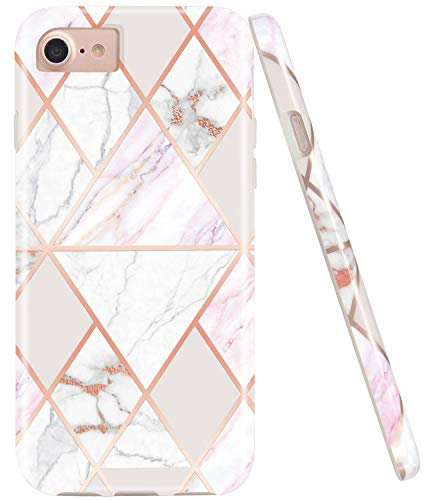 Jaholan Coque iPhone SE 2022 2020 Coque iPhone 8/7 Rose Gold Pink Marbre Design Coque TPU Gel Housse Etui Protection Fine Mince Léger Case Souple Coque pour iPhone 7/8/6S/6/SE 2022 2020