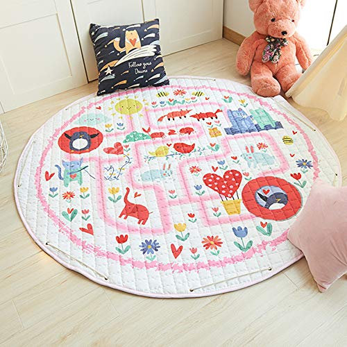 DOTBUY Krabbeldecke für Baby Aufbewahrungstasche, Kinderzimmer Dekoration Kinder Kuschelige Ausflug Spielmatte Runde Teppich Baumwolle Crawl für Gym (150cm,Pinguin)