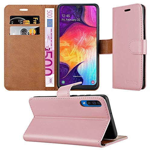 MAA Case For Galaxy A50 Phone Case Luxury Leather Magnetic Flip Card Holder Wallet Stand View Protective Cover For Samsung Galaxy A50 (Rosegold)