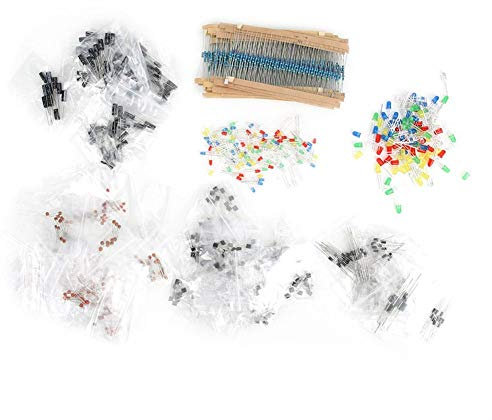 Assortiment de Composants Électroniques 1565PCS, Comprenant des Condensateurs Électrolytiques, des Condensateurs en Céramique, des Diodes, des Transistors, des deL de 3mm, des deL de 5mm et des Résist