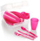 COM-FOUR® 31-teiliges Picknick-Set, Picknickkorb und Mehrweggeschirr für 6 Personen, idealer Picknickkoffer für Camping, Wohnmobil, Strand und Rucksackreisen (pink)