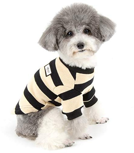 ZUNEA Kleiner Hund Pullover Wintermäntel Warm Strickpullover Welpen Kleidung Weiche Baumwolle Gestreifte Haustier Strickwaren Chihuahua Doggie Jacke Bekleidung für Hunde Mädchen Jungen Schwarz XL