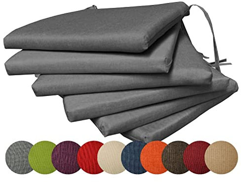 chilly pilley Gartenkissen Stuhlkissen Set Gartenstühle Stuhlauflage Sitzkissen Sitzpolster Auflage Gartensitzkissen Garten Kissen (Set: 6 Kissen, Grau)