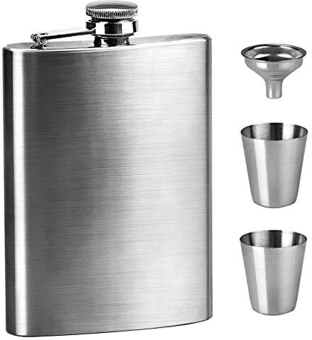 KARAA 4 Piècs 8 oz/230ML Flasque Alcool Hip Flask Flasque de Whisky Vodk De Grande Contenance(Argent) avec 2 Tasses et Entonnoir INOX