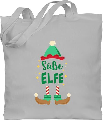 Baumwolltasche - Frauen Geschenk Damen - Weihnachten Süße Elfe - bunt - Unisize - Hellgrau - weihnachtsstoffbeutel typisch frau weihnachtself stoffbeutel weihnachtsmotiv tragetasche christmas