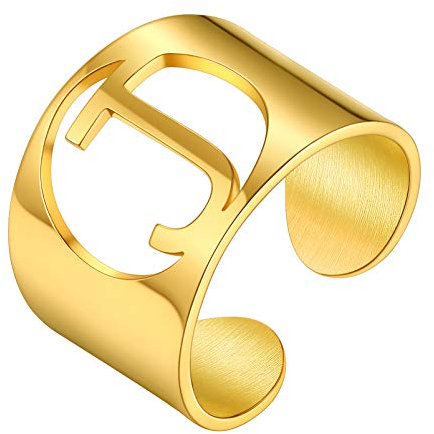 PROSTEEL Damen Buchstabe J Ring 18k vergoldet Offener Ring mit Initiale cool Verstellbarer Großbuchstaben Band Ring Fingerring Modeschmuck für Männer Frauen