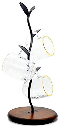 SASIDO Soporte para tazas de café soporte para mostrador soporte para tazas de café perfecto para el hogar cocina cafetería estación de café decoración de bar oficina madera y metal base redonda