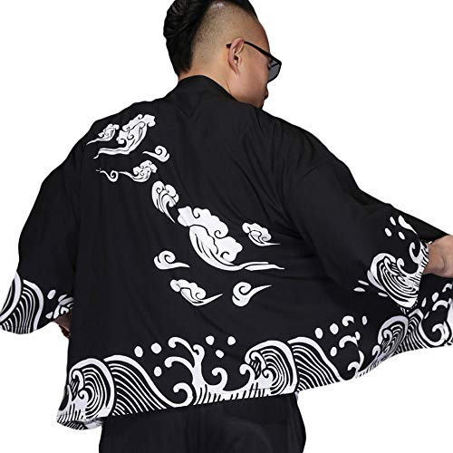 G-like Kimono de verano para hombre – Ropa tradicional japonesa Haori Disfraz Taoístico de manga larga chaqueta estilo chino capa de noche albornoz, ropa de noche para hombres Nubos. Talla única