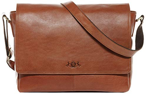 SID & VAIN große Laptoptasche Messenger Bag echt Leder - 15 Zoll Laptop Business-Tasche Spencer - Umhängetasche mit extra Laptop-Hülle - Ledertasche Herren Damen braun handgefertigt