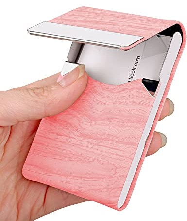 JuneLsy Visitenkartenetui – Professionelles PU-Leder Visitenkartenetui Metall Namenskartenhalter Tasche Visitenkartenträger für Männer & Frauen mit Magnetverschluss (DM-Pink)